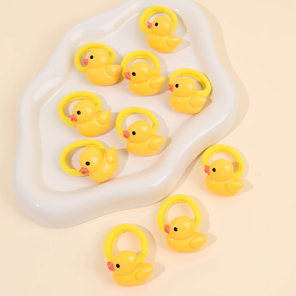 10 قطع الأطفال الكرتون الشعر التعادل لطيف الأصفر بطة العصابات الشعر طفل الفتيات حبل الشعر الصغير عالية المرونة شريط مطاطي اكسسوارات #1