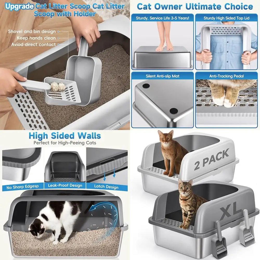 

Очень большой закрытый лоток для кошек из нержавеющей стали с крышкой, металлический лоток XL для крупных кошек, 24 дюйма (длина) x 16 дюймов (ширина) x 12 дюймов (высота), с высокими бортиками, не прилипающий к поверхности.
