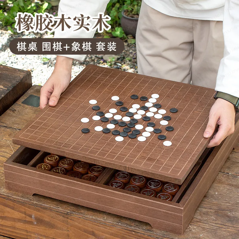 High-End Solid Wood Go & Chinese Chess 2-in-1 Board, Large Traditional Double-Sided Game Set