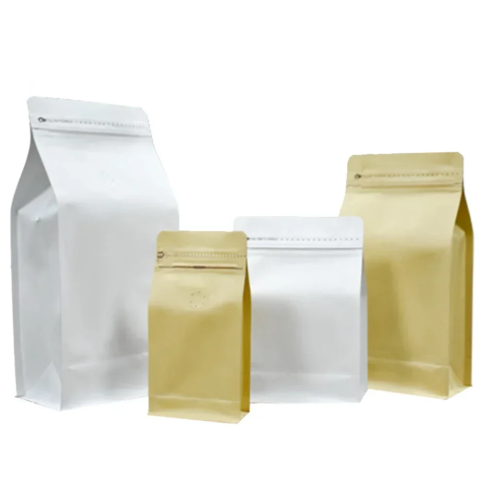 50pcs Wholesale Printing 1Kg Nut Dry Food Coffee Bean Powder Sealable Box Bottom Brown Kraft Paper Packaging Bags With Zip Lock