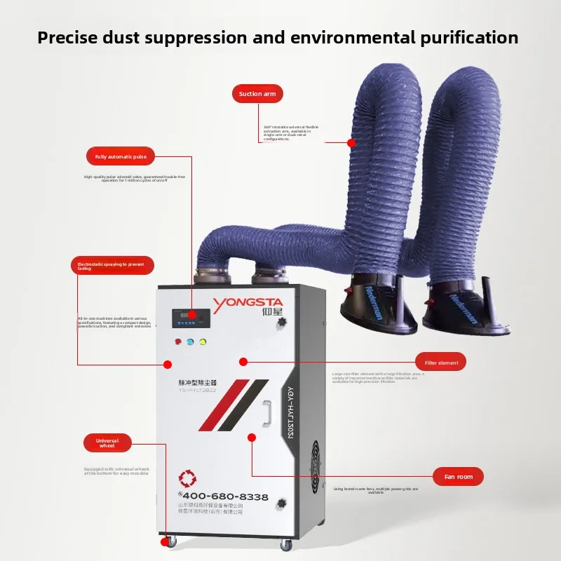 Mobile welding fume purifier, pulse type single arm and double arm welding dust collector