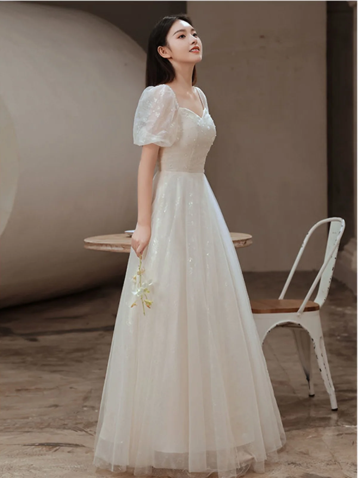 

Элегантное простое белое свадебное платье для студенток, для церемоний, выступлений, длинное вечернее платье для вечеринок и повседневной носки