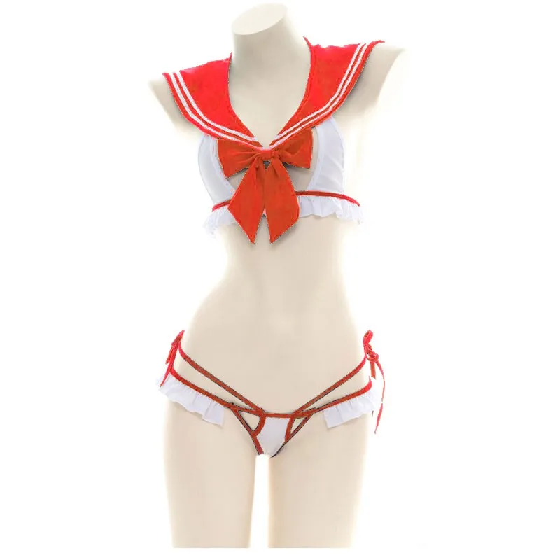 Erotic Cosplay Japanese Student Uniform Lingerie Sets Open Bra Hollow Out Underwear Sexy Costume Porn Sex Outfits image 2