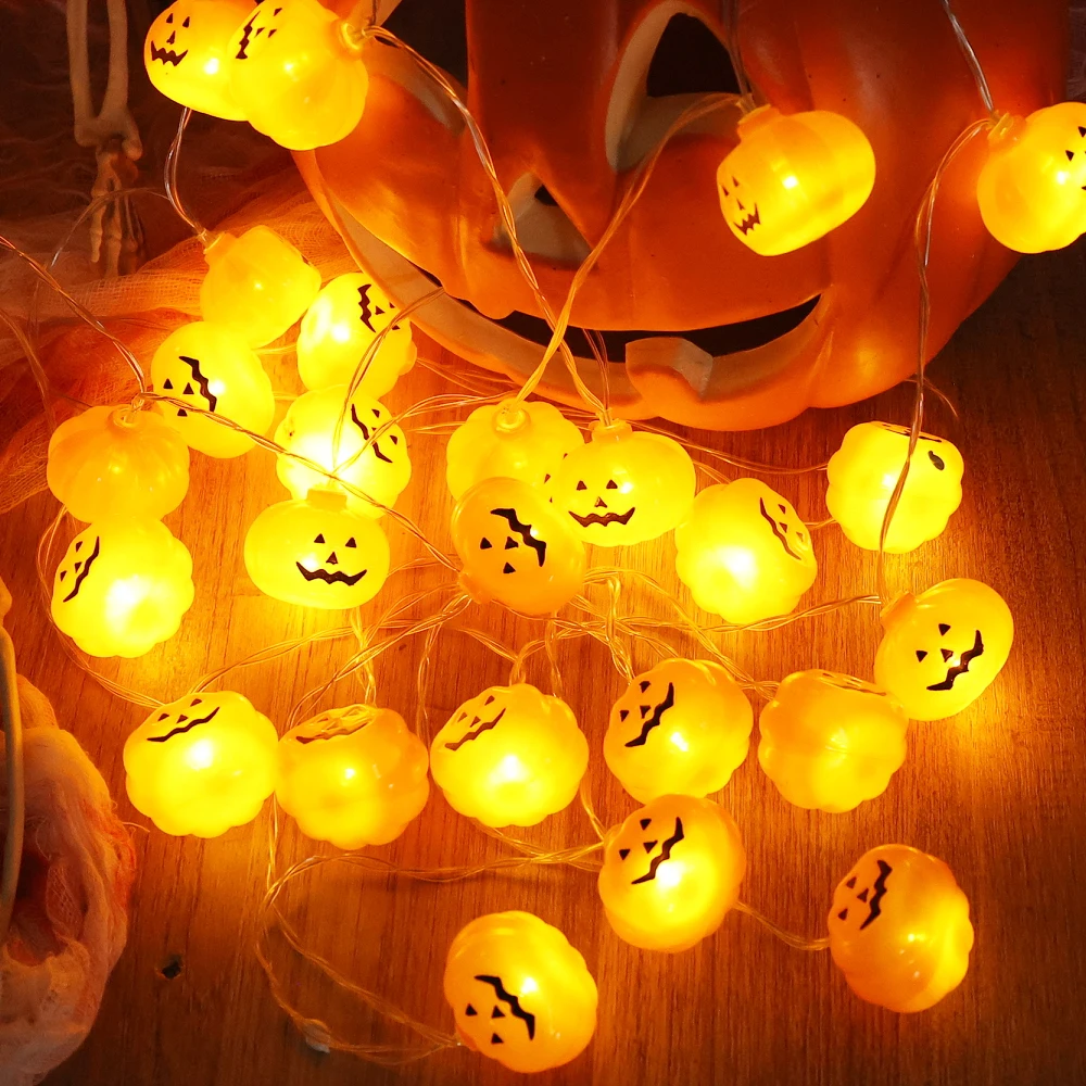 20/10LEDs Halloween Pumpkin Lantern String Battery Powered Plastic Lantern String Halloween Home Party Outdoor Decoration Light