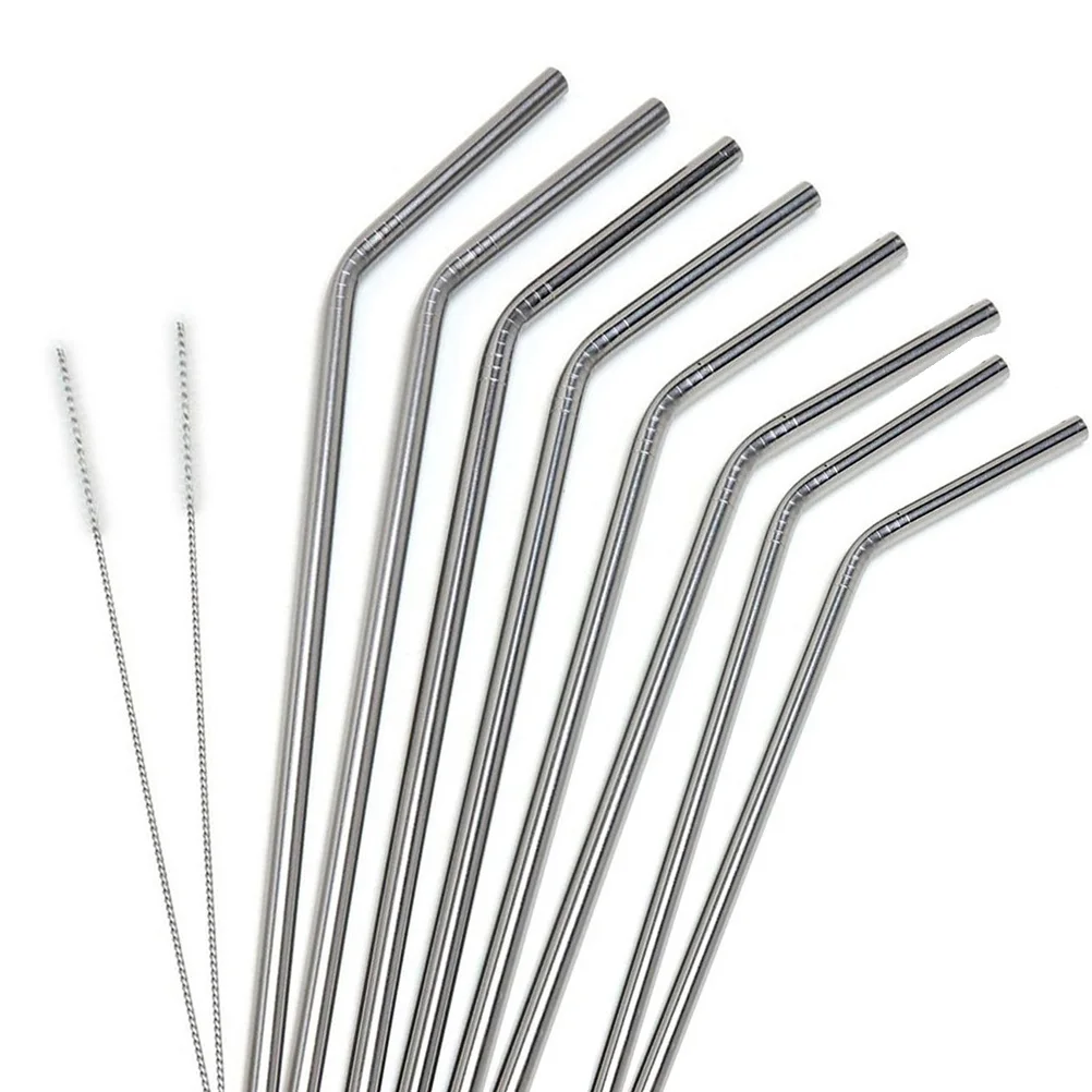 

8pcs Stainless Steel Bent Drinking .5Cm Reusable Eco-Friendly Metal Straws For Lattes Cocktails Party Drinks
