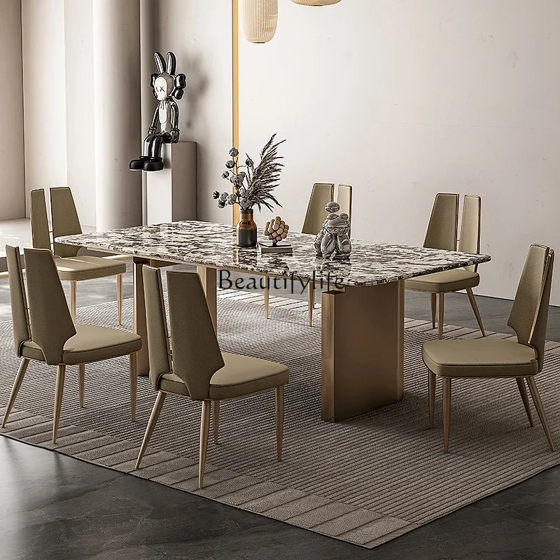 

Natural marble dining table light luxury modern rectangular dining table