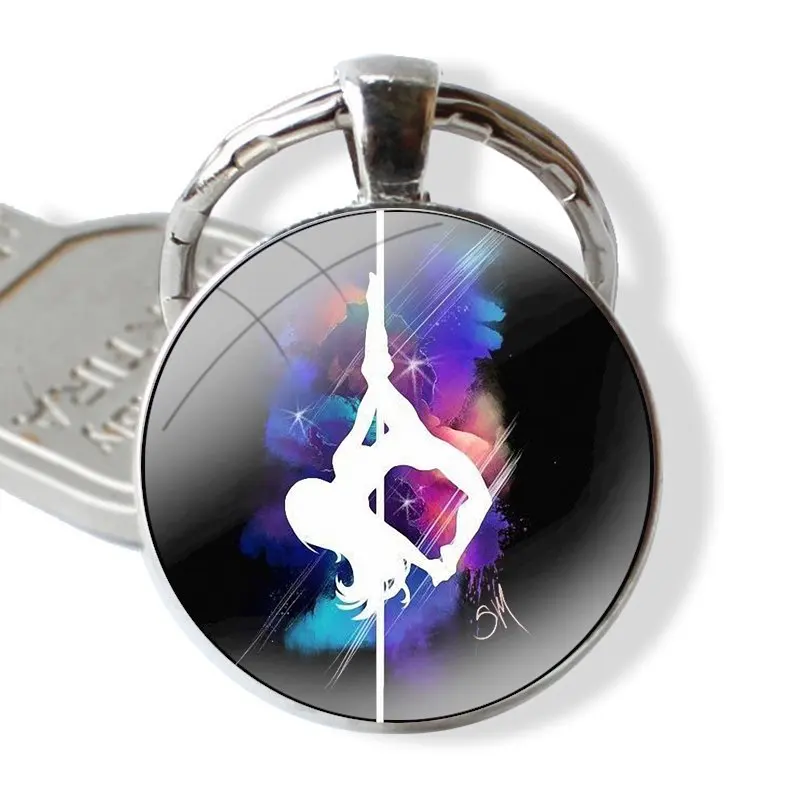 Pole dance Fitness sexy Keychain Handmade Glass Cabochon Key Ring Holder Pendant Key Chains