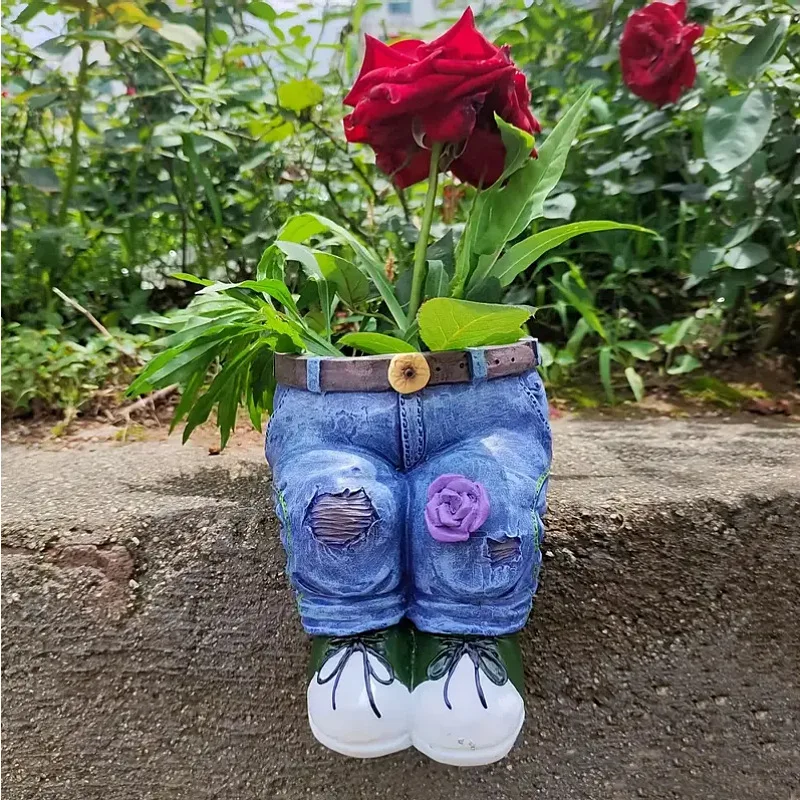 

Jeans Pants Shape Flower Pot Resin Statue, Succulent Pot Flower Planter For Indoor Garden Yard Lawn Porch Patio Outdoor