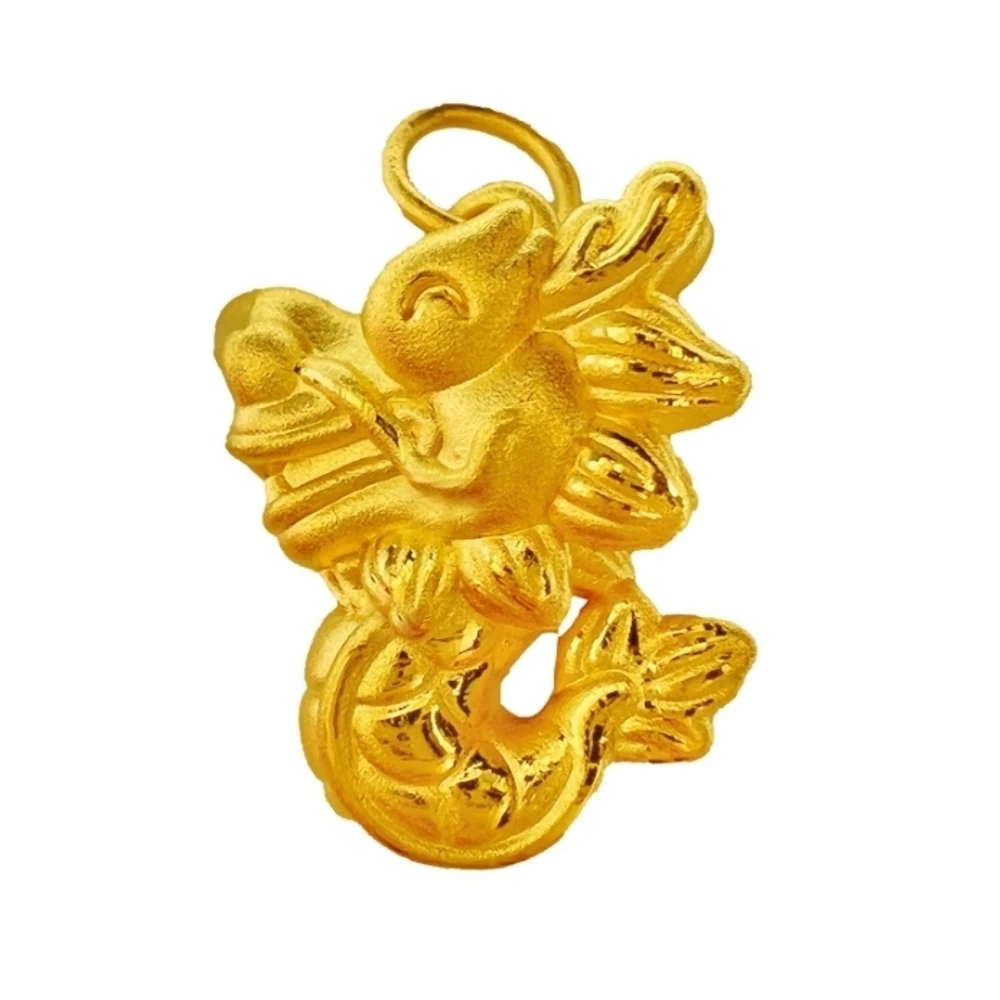 

1PCS Real Pure 999 24K Yellow Gold Men Women Lucky Cute Happy Dragon Small Pendant 1.1g