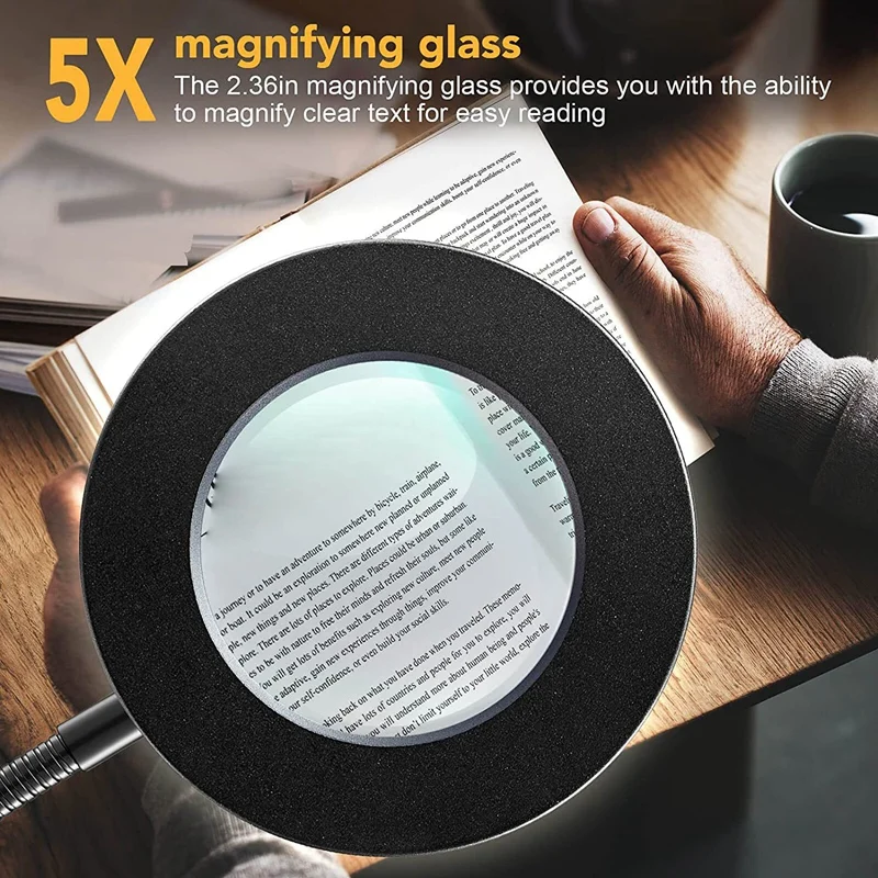 1 PCS With 5X Magnifying Glass Light  360° Adjustable 3 Modes LED Desk Light For Bed Desk Work Crafts