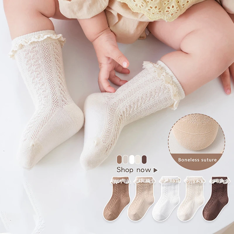 EWODOS Toddler Baby Girls Princess Socks Spring Autumn White Lace Trim Socks for Party Wedding Photography