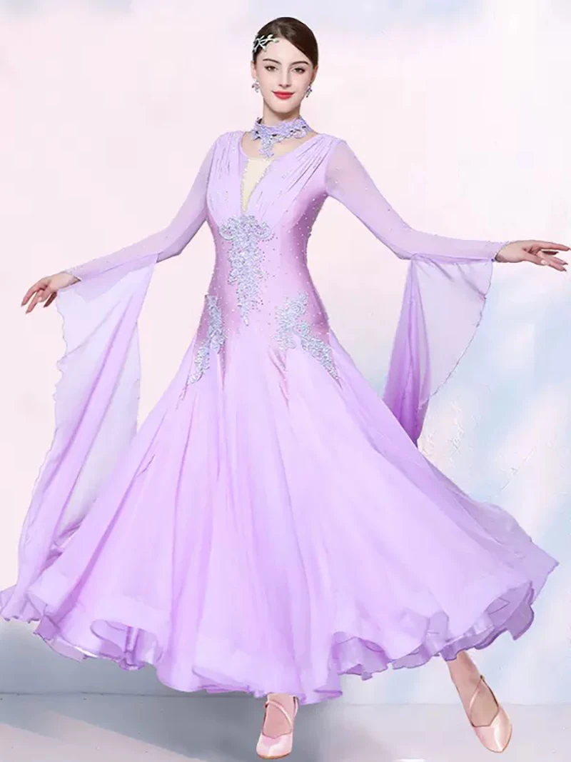 

Standard Ballroom Dance Dress Women Advanced Purple Performance Dancing Skirt Lady's Tango Waltz Ballroom Competition Dresses
