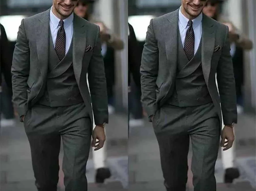 

Dark Grey Men Suits 3 Piece Jacket Pants Vest Slim Fit Notch Lapel Single Breasted Smart Casual Terno Elegant Full Set Outfits