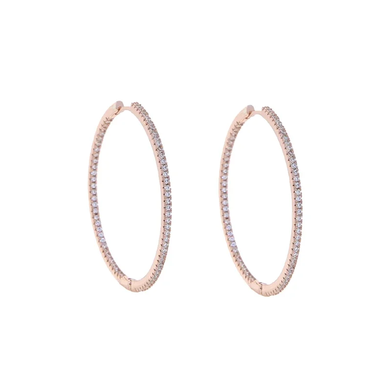 50mm Big Size Huggie Hoop Earrings with 3 Colors 5A Cubic Zirconia - Classic Fashion Women Jewelry High Quality