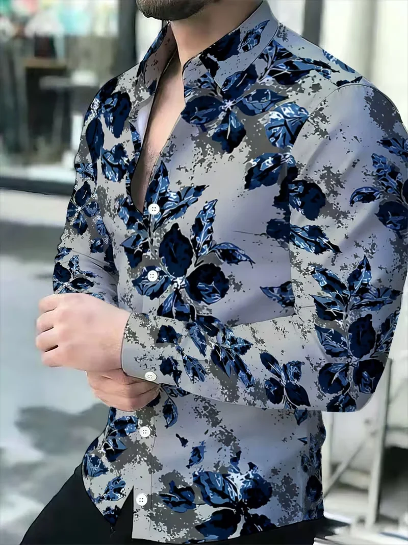 New Men's Neon Beast Cat Eye Long Sleeve Shirt Purple Blue Sci Fi Animal Art Printed Collar Street Casual Shirt