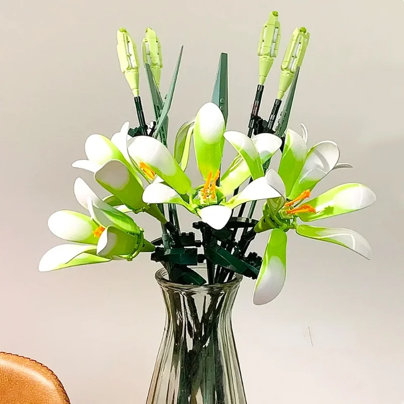 MOC Fomantic Lily Plant Flower Building Blocks Set Simulation Bouquet Home Display Decor Toys Gift For Children Birthday Gifts