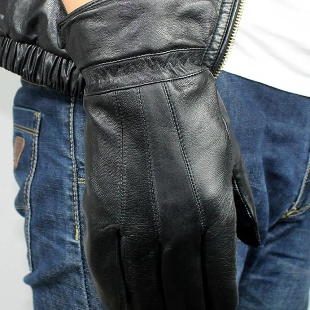 

Мужские кожаные перчатки, зимние теплые спортивные перчатки с полным пальцем, совместимые с сенсорным экраном, ветрозащитные велосипедные перчатки для беговых работ