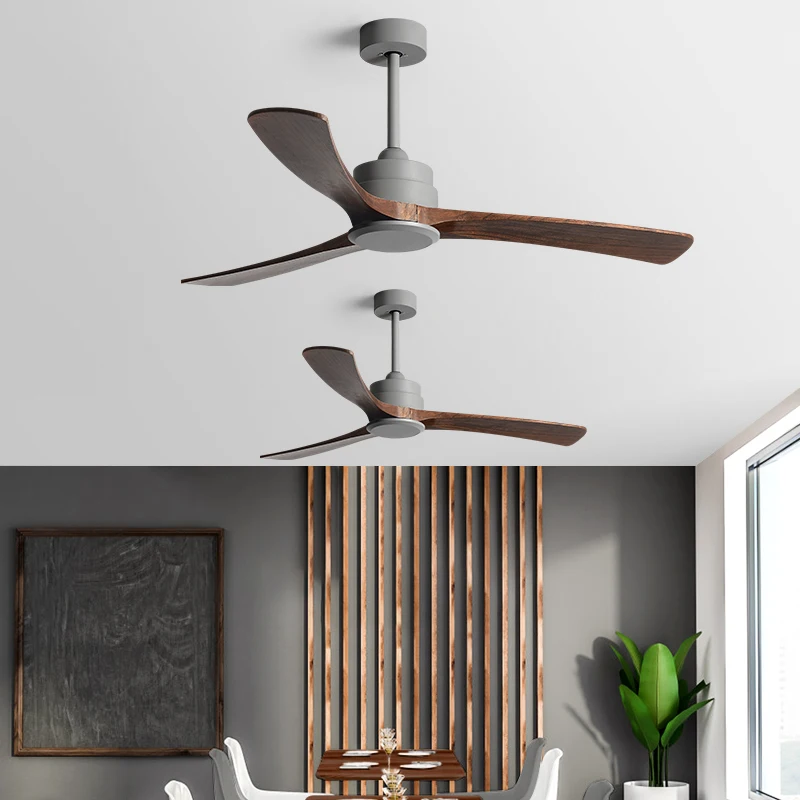 52 Inch Low Profile Ceiling Fan With Light 3 Carved Wood Fan Blade Modern Flush Mount Ceiling Fan Noiseless Reversible DC Motor