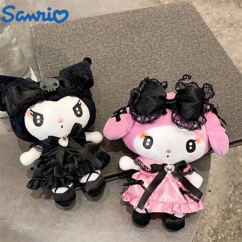 14cm Sanrio Kuromi My Melody Plush Doll Kawaii Black Lace Maid Outfit Series Cartoon Cute Plushie Stuffed Halloween Gift Toy