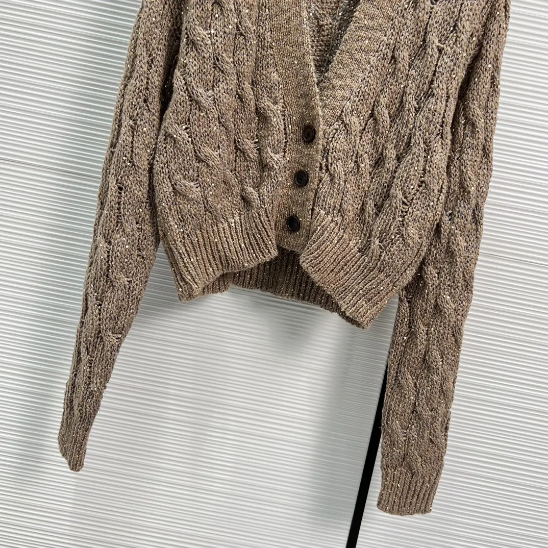 Women 2023 Old Money Style Knitted  Cotton And Hemp Sequins Heavy Industry Luxury Senior Casual Elegant High Custom Cardigan