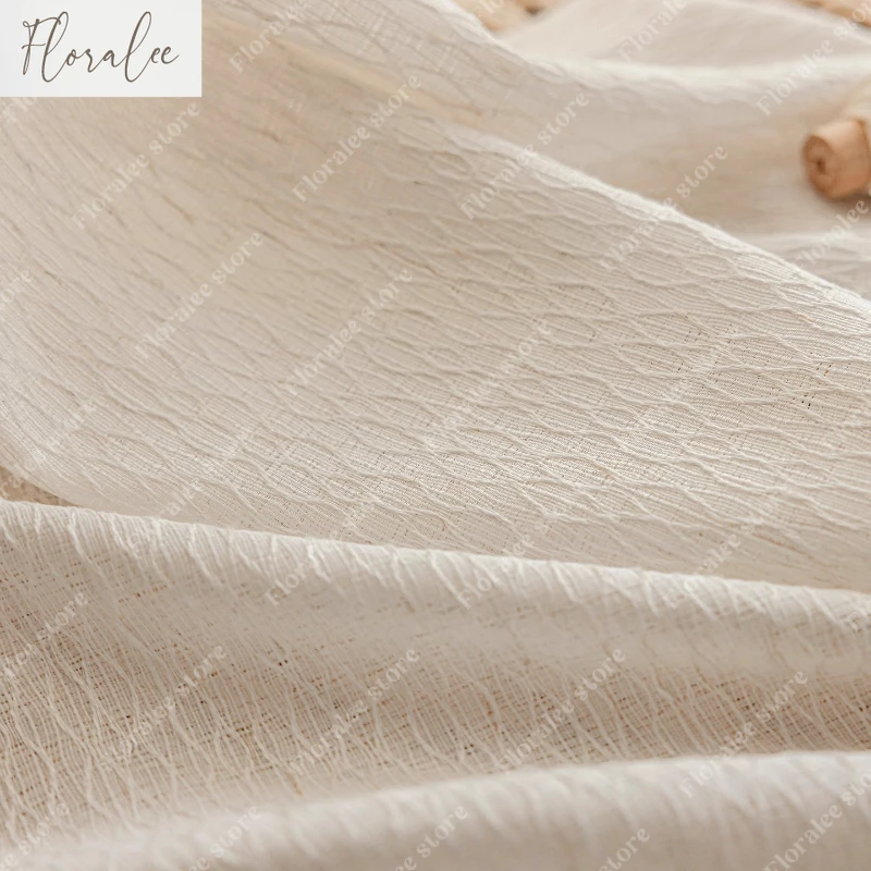 

New French Style Tulle Curtains for Living Room Bedroom Wave Texture Slightly Transparent with Linen Balcony Window Veil Custom