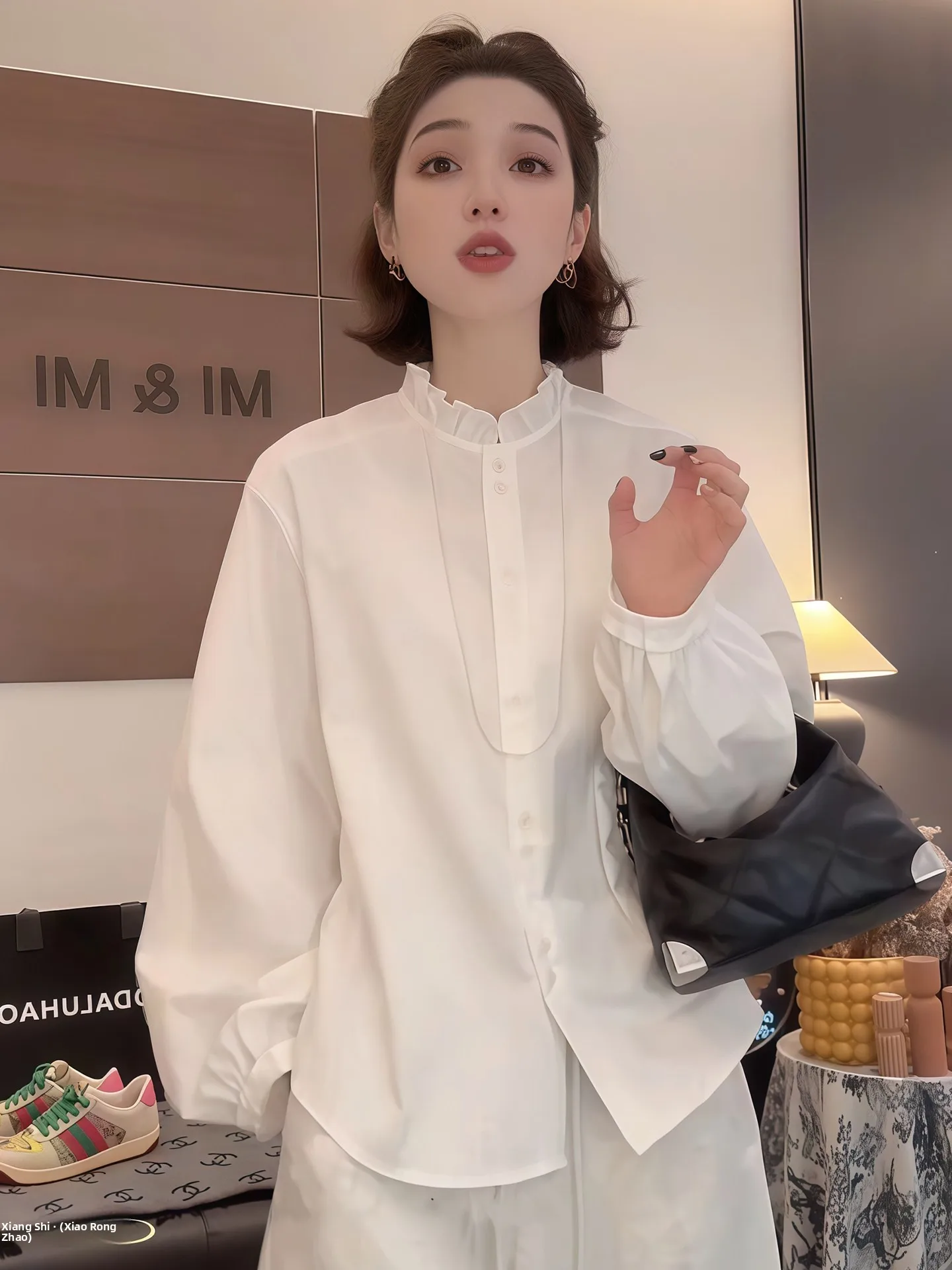 

Белая свободная женская рубашка с длинным рукавом, с цветочным кружевным воротником, универсальная, новая весенняя модель, базовый слой, верхняя одежда из полиэстера