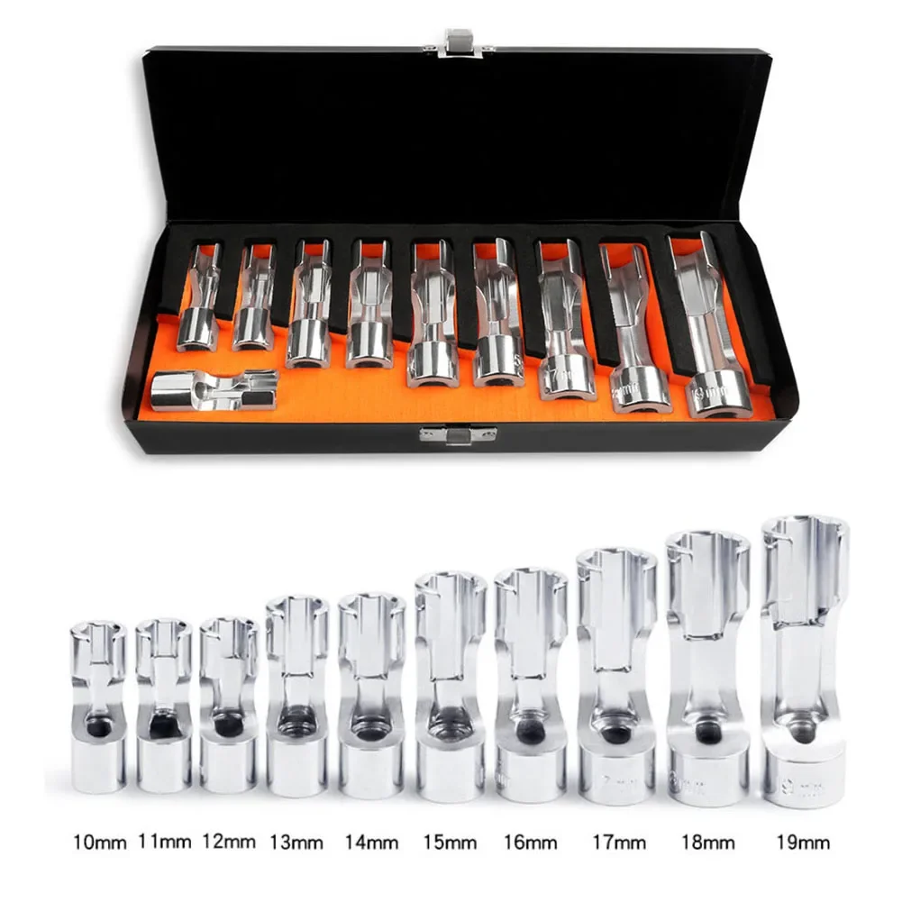10pcs 10-19mm 3/8inch Diesel Injector Fuel Line Socket Wrench Set Union Nut Socket For Automotive Repairs Tube Removal