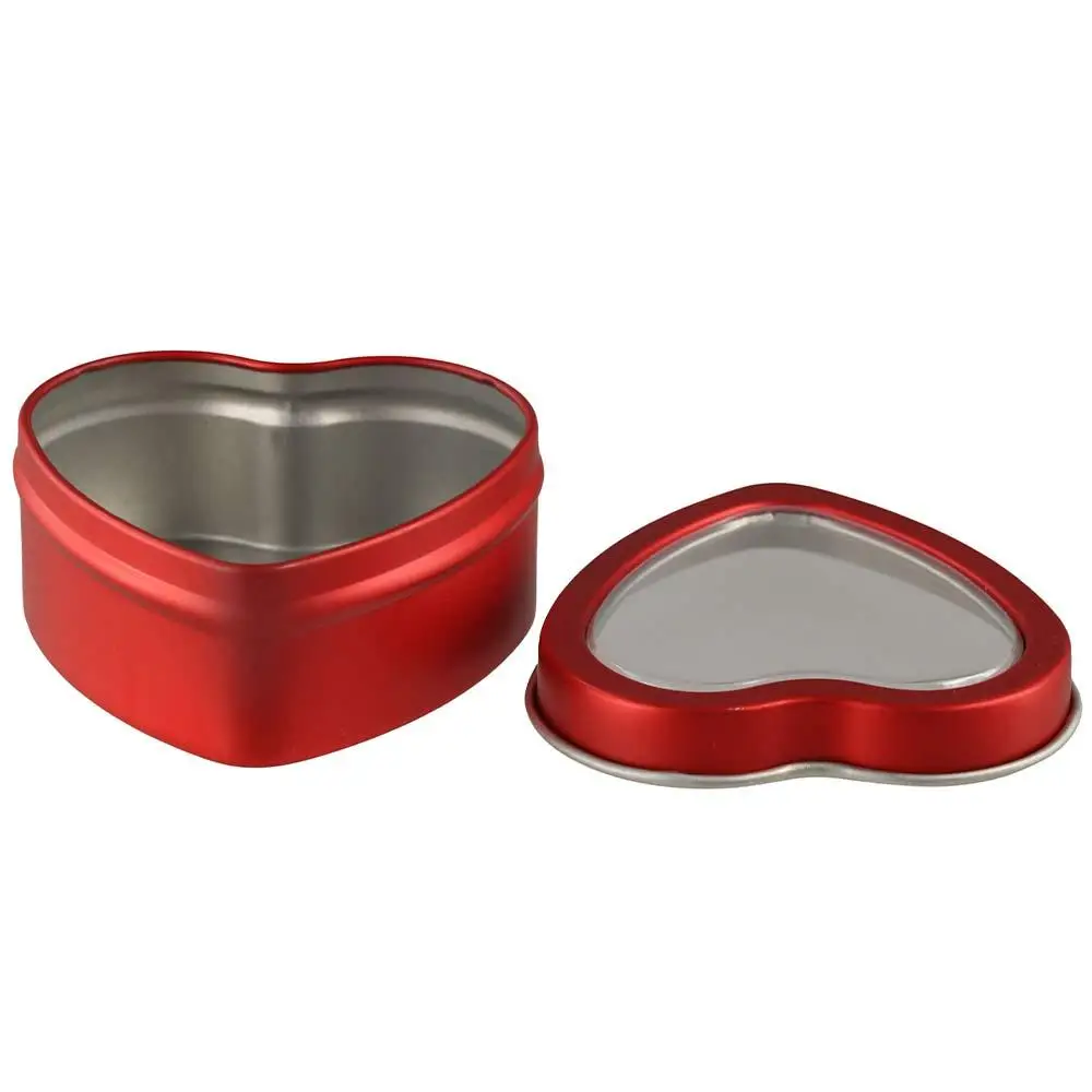 Multifunctional Tinplate Heart Shape Tins Empty Small Heart-shaped Containers Silver/Red/Pink Refillable Jewelry Box for Candle