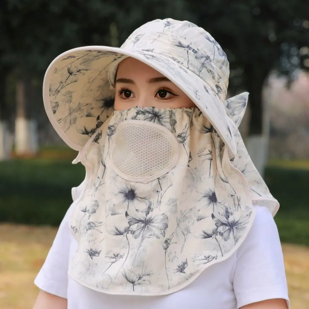 

Face Neck Omnibearing Women Sun Hat Breathable UV Protection Picking Tea Hat Wide Brim Shawl integrated Mesh Sunscreen Hat