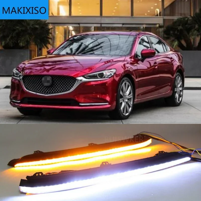 

1 Pair Car DRL Lamp LED Daytime Running Light with Yellow Turn Signal fog lamp For Mazda 6 Atenza 2020 2021