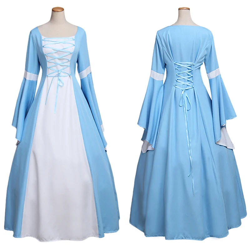 

Medieval Costumes For Women Gothic Blue Vintage Long Renaissance Victorian Elizabeth Dress Custom Made