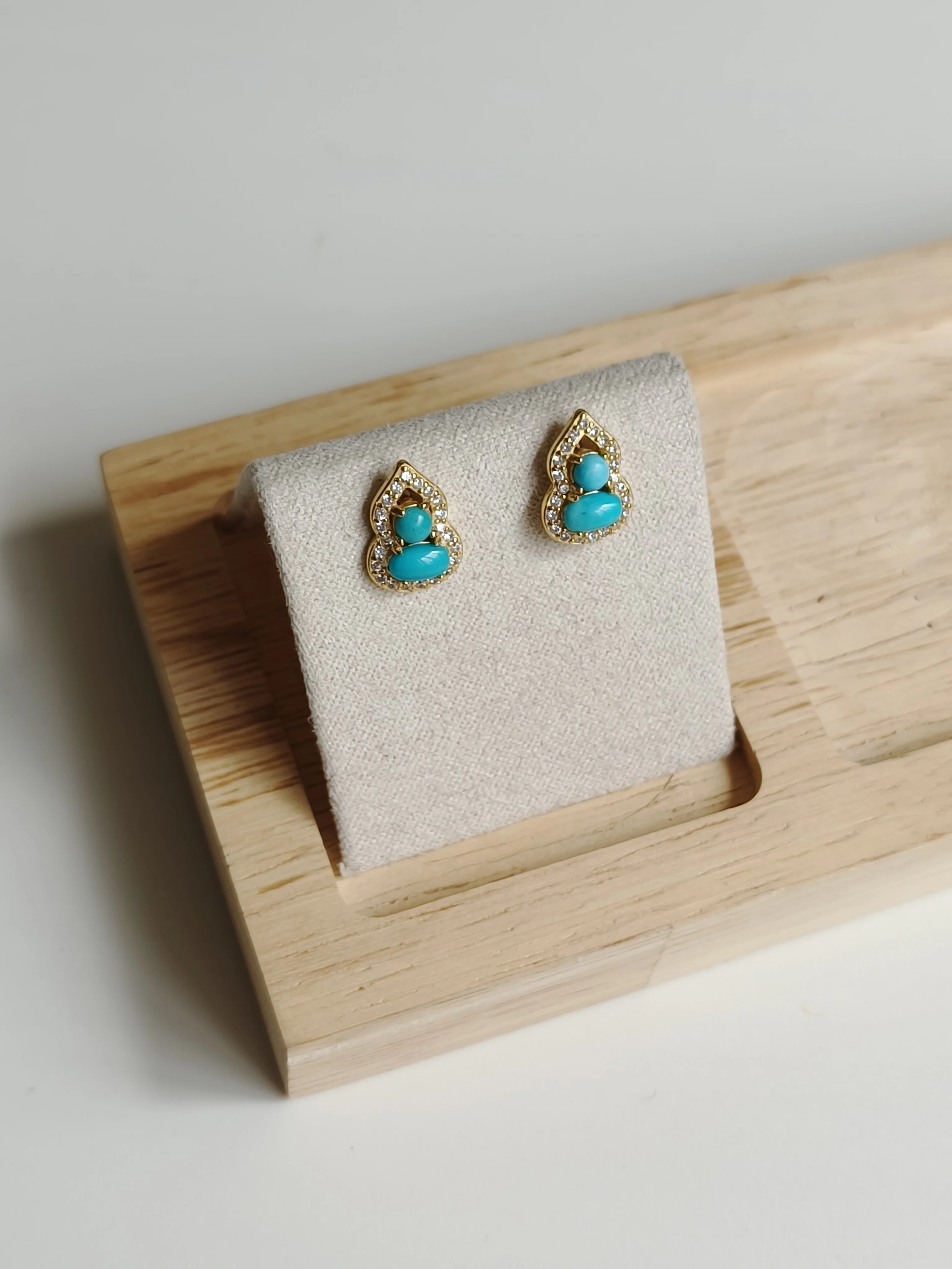 Popular 925 Silver Natural Turquoise Multi-Shape Ear Stud Gourd Love Small Gems Blessing Huggie Earring Basic Anti Allergy Jewel