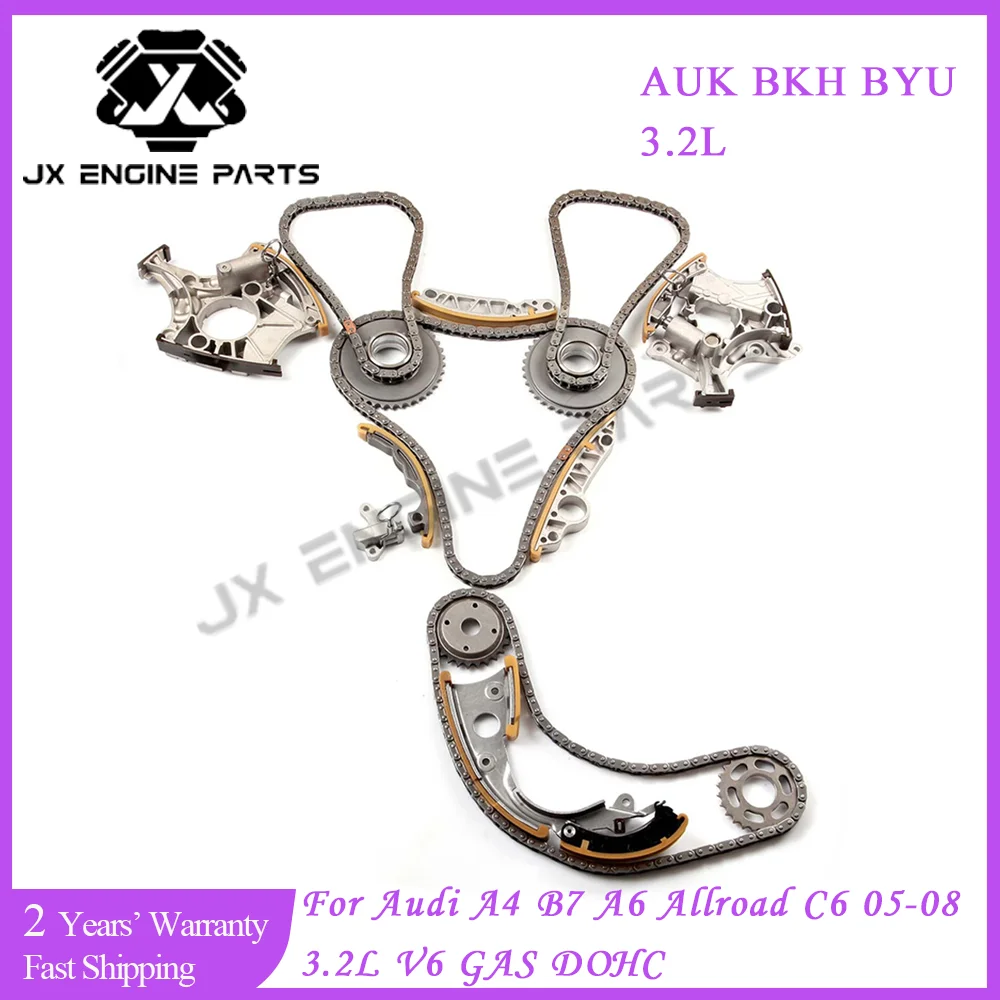 AUK BKH BYU Engine Rebuild Timing Chain Kit For Audi 3.2 A4 B7 A6 Allroad 3.2L V6 GAS DOHC 079-109-229-K TK11000 06E-109-217-H