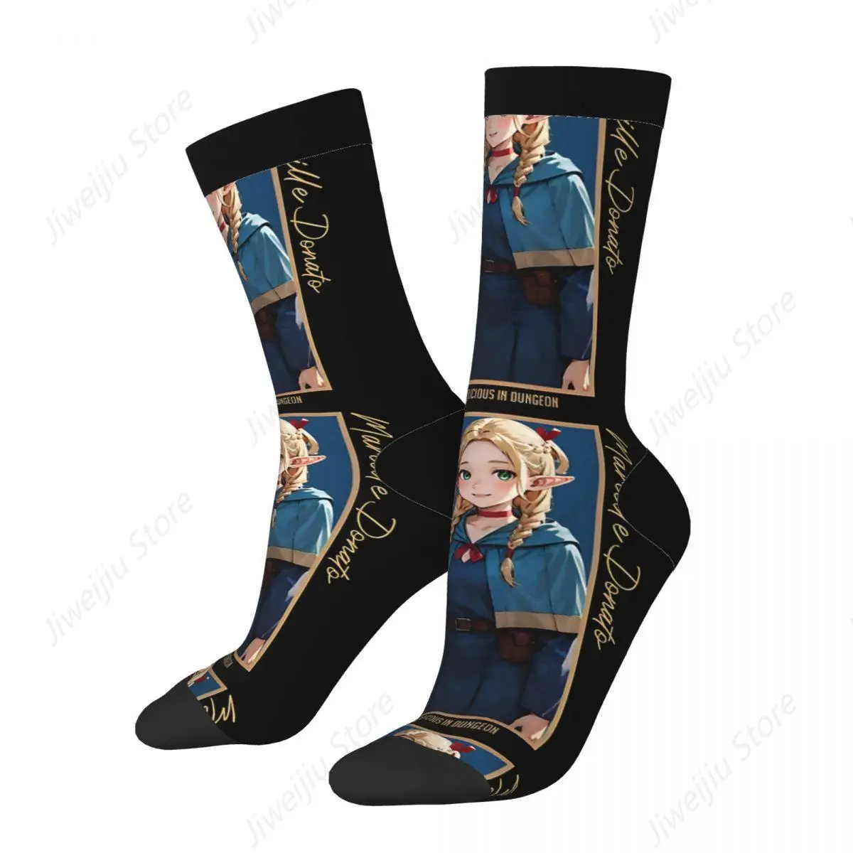 Vintage Marcille Donato Anime Crazy Unisex Dungeon Meshi Street Style Pattern Printed Funny Novelty Happy Crew Sock Boys Gift