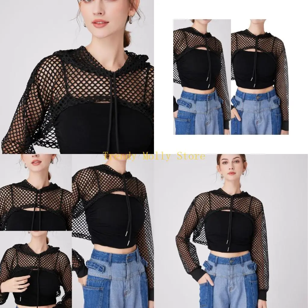 

N5KB Long Sleeve Collar Half Shirt Applique Necklines Party Dress Hollow out Collar