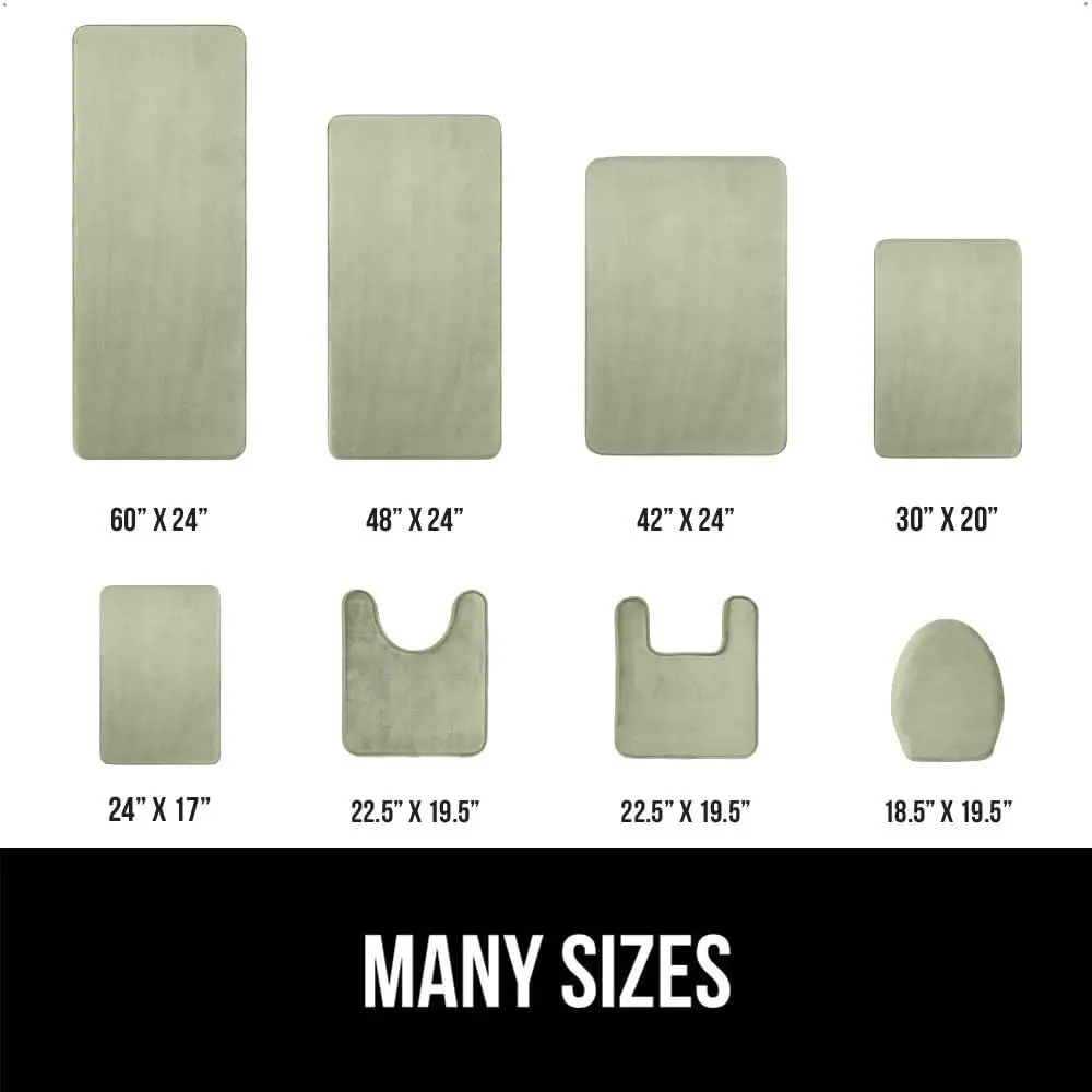 Sage Velvet Absorbent Bath Mat with Durable Dots, 60x24, Washable Rug for Shower or Tub, RV-Friendly