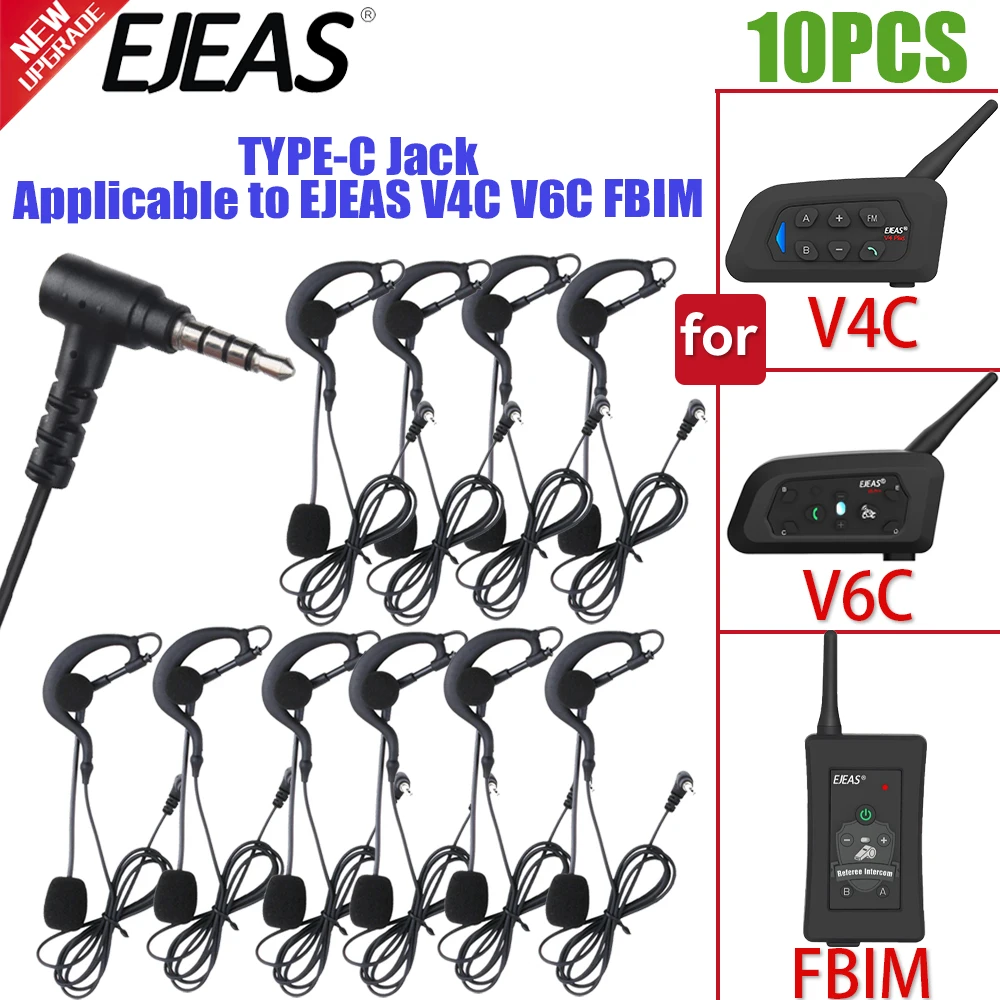 EJEAS V6C PRO/V4C Plus 3.5mm Hanging Ear Wired Earpiece Football Headset Referee Coaching Headphone Referee Interphone Accessory