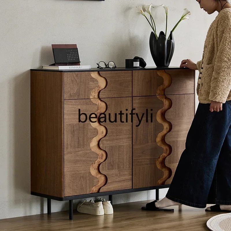 2003Medieval shoe cabinet, living room wall locker, household black walnut storage cabinet