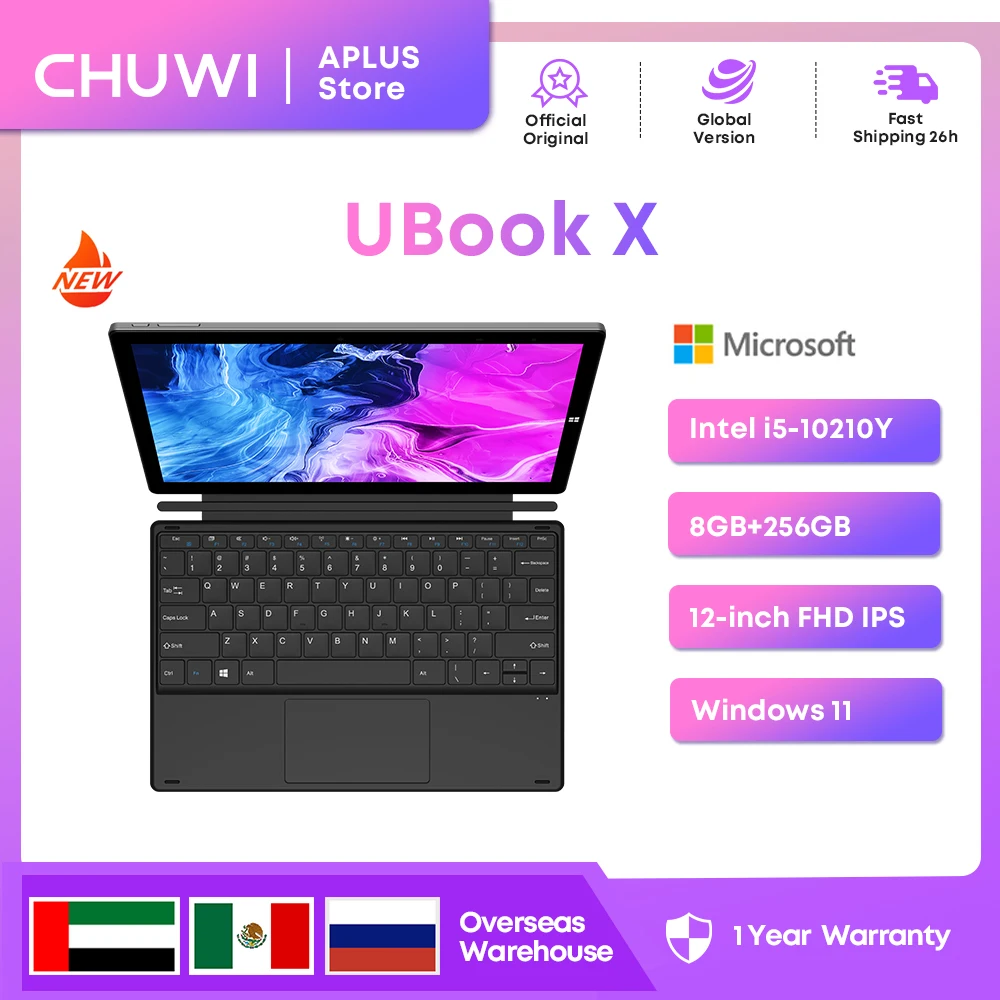 CHUWI UBook X Windows Tablet 12'', 512GB SSD 12GB RAM, Intel Core i5-10210Y 1TB SSD Expend 2160x1440 IPS, 5G WiFi,HDMI