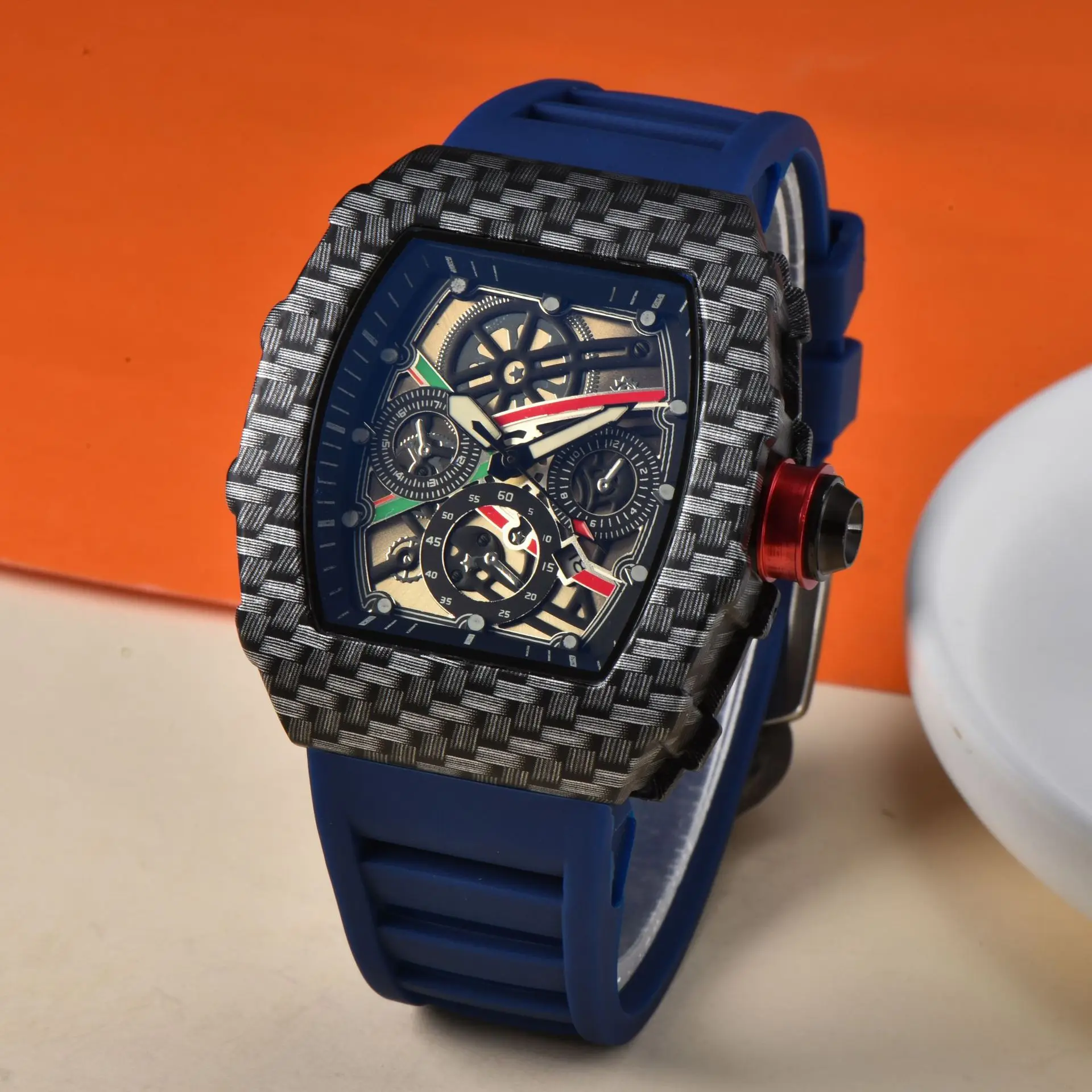 YFY wine barrel type quartz watch men's multi-function European and American fashion trend single calendar quartz watch