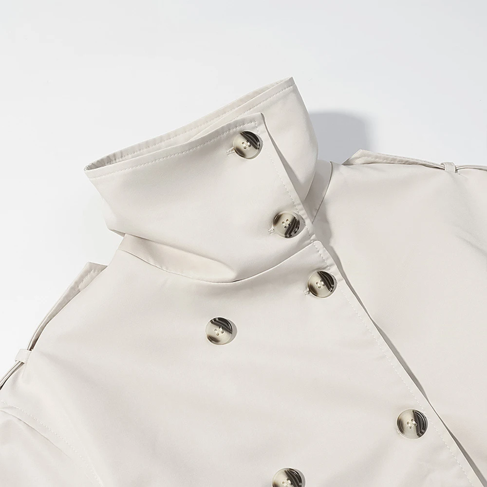 Deeabae خريف موضة جديدة طويلة مزدوجة الصدر الوقوف طوق مربوط معطف المرأة ملابس خارجية أنيقة للسيدات