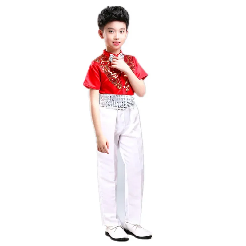 Children's Jazz Dance Latin Dance Choir Performance Costume Boy Host Dress Children's Sequins Collective Reading Performance