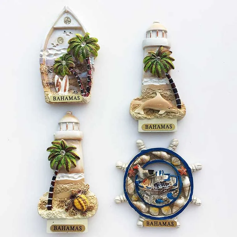 Bahamas Fridge Magnets Lighthouse Boat Rudder Coconut Palm Turtle Magnets for Refrigerators Collection Decorative Arts Crafts