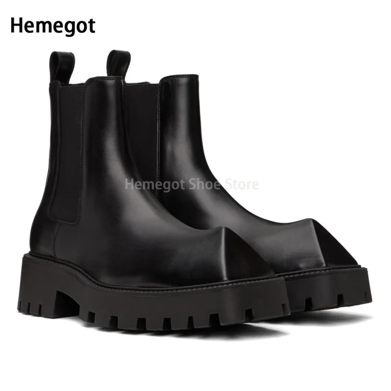 

Men Black Square Toe Rhinoceros Horn Boots Wear-Resistant Winter Boots Retro Ankle Boots Casual High-Top for Men