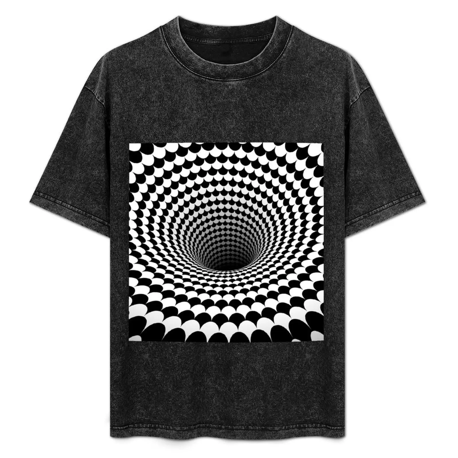 

Optical Illusion Black and White Scales Houndstooth Black Hole Vortex T-Shirt Simple Print Design T-Shirt