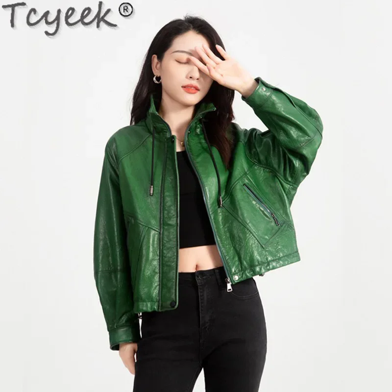 Tcyeek Genuine Leather Jacket Women Spring Autumn Clothes Real Cowhide Leather Coat Women's Motocycle Jackets Jaqueta De Couro