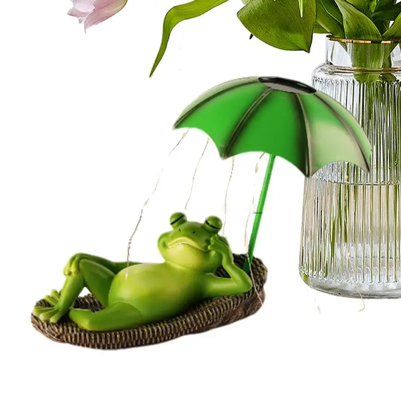 

Solar Powered Frog Shape Outdoor Statue Creative Animal Sculpture With Iron Umbrella Resin Waterproof Night Light Garden Decor