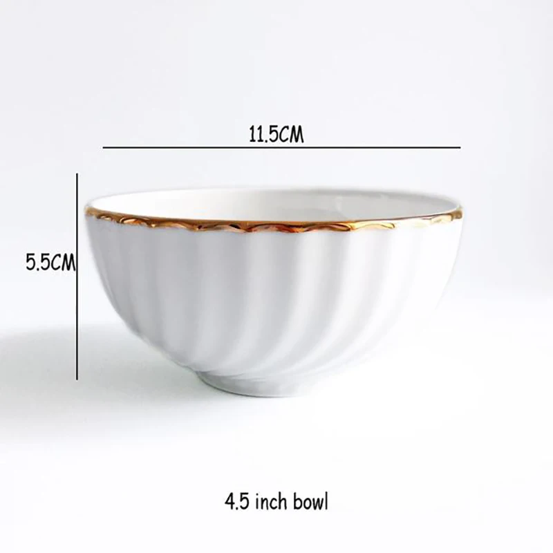 Bone China Plate and Bowl Set, Golden Edge Dinnerware, Food Pot, Spirle Snack Dish, High-Class Household Dinner Tool, Dinner Set