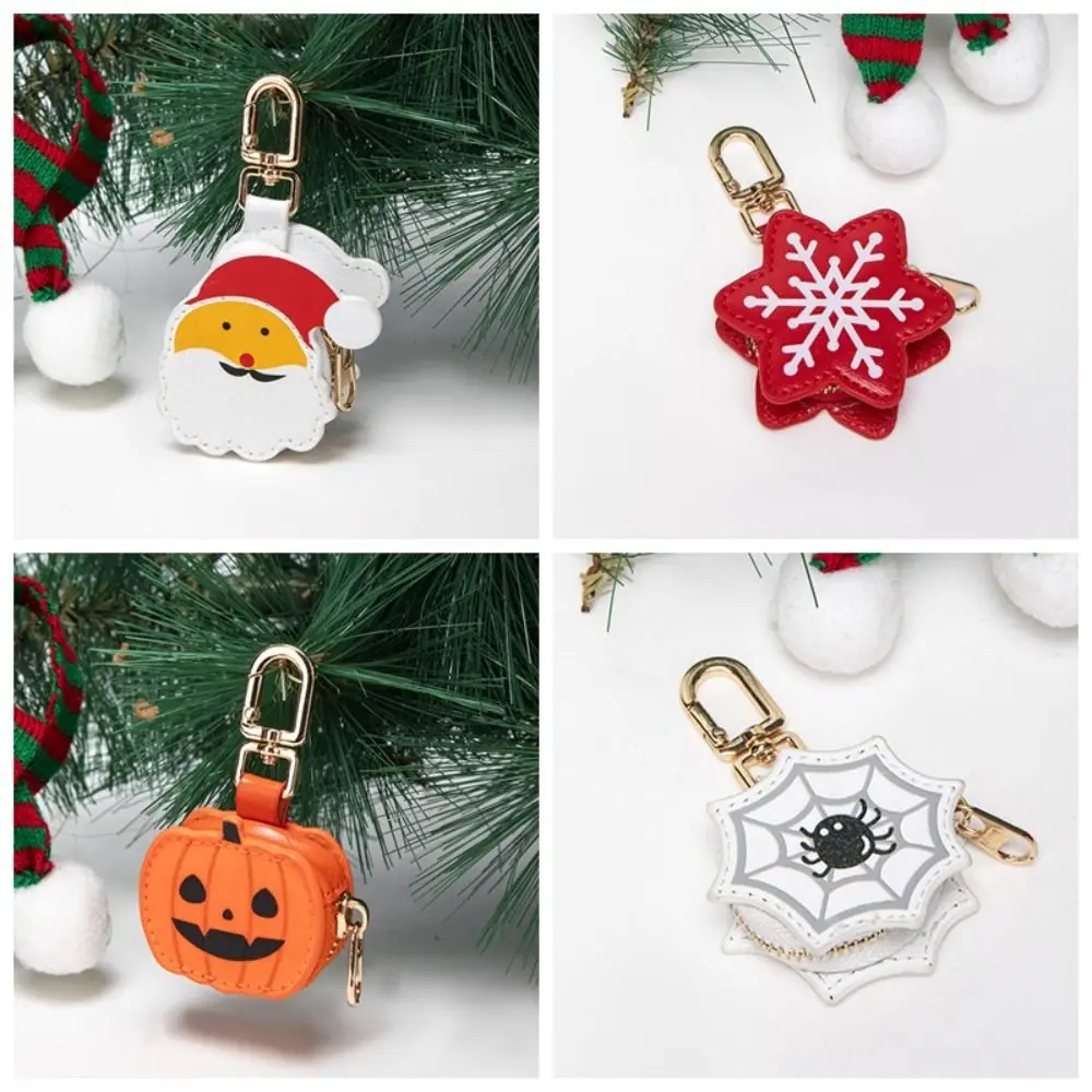 クリエイティブかわいい PU レザーキーホルダーサンタクローススノーフレーククリスマスペンダントゴーストキーホルダーハロウィンペンダント女性