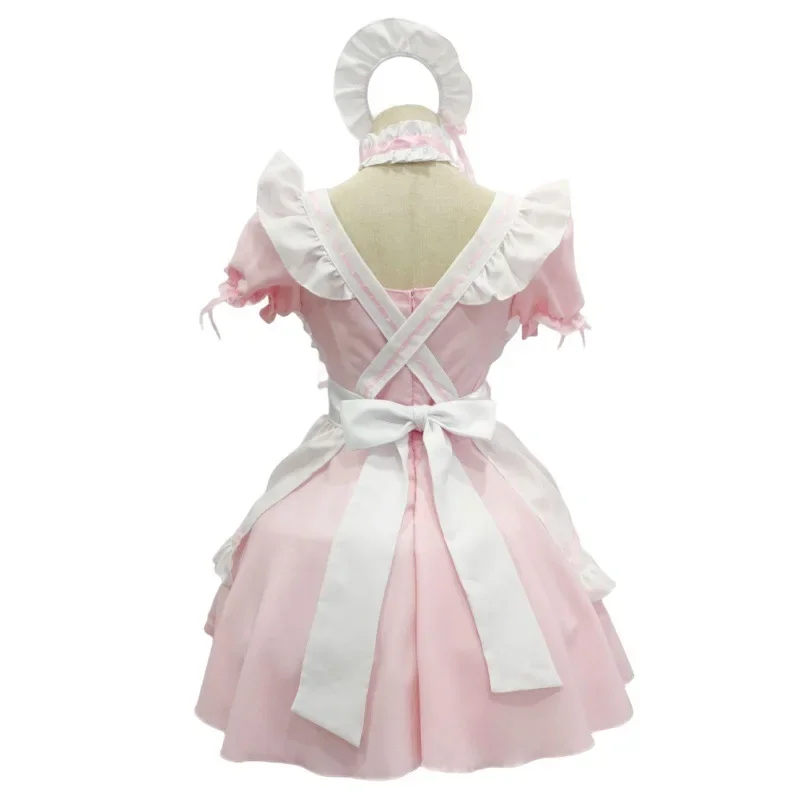 Japanese Style Women's Pink Maid Costume Cute Lolita Maid Costumes Girls Role Playing Dresswith Apron Outfit